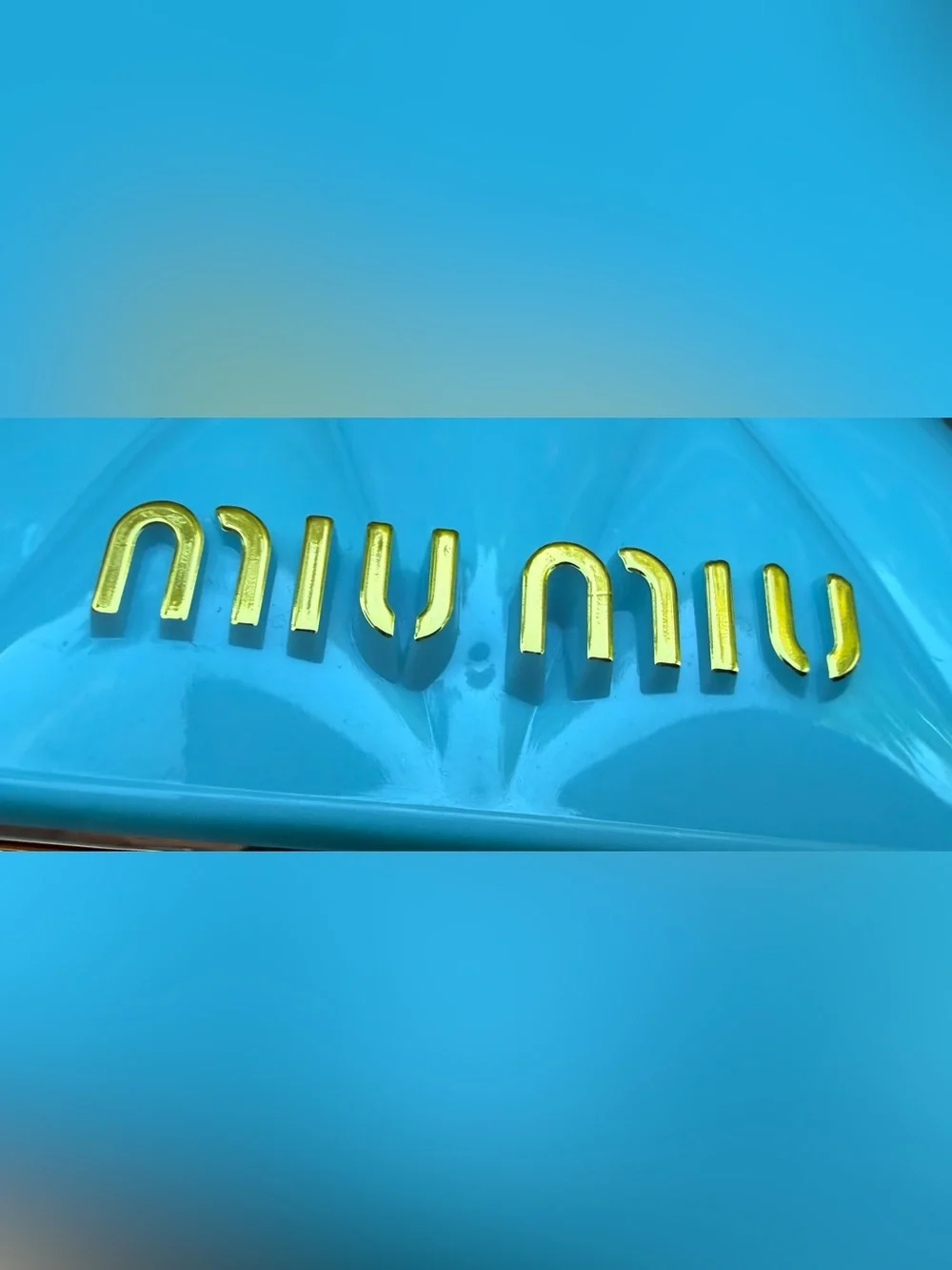 Mui Mui Turquoise Blue Pocket Mirror with Gold Metal Edging SEALED in plastic